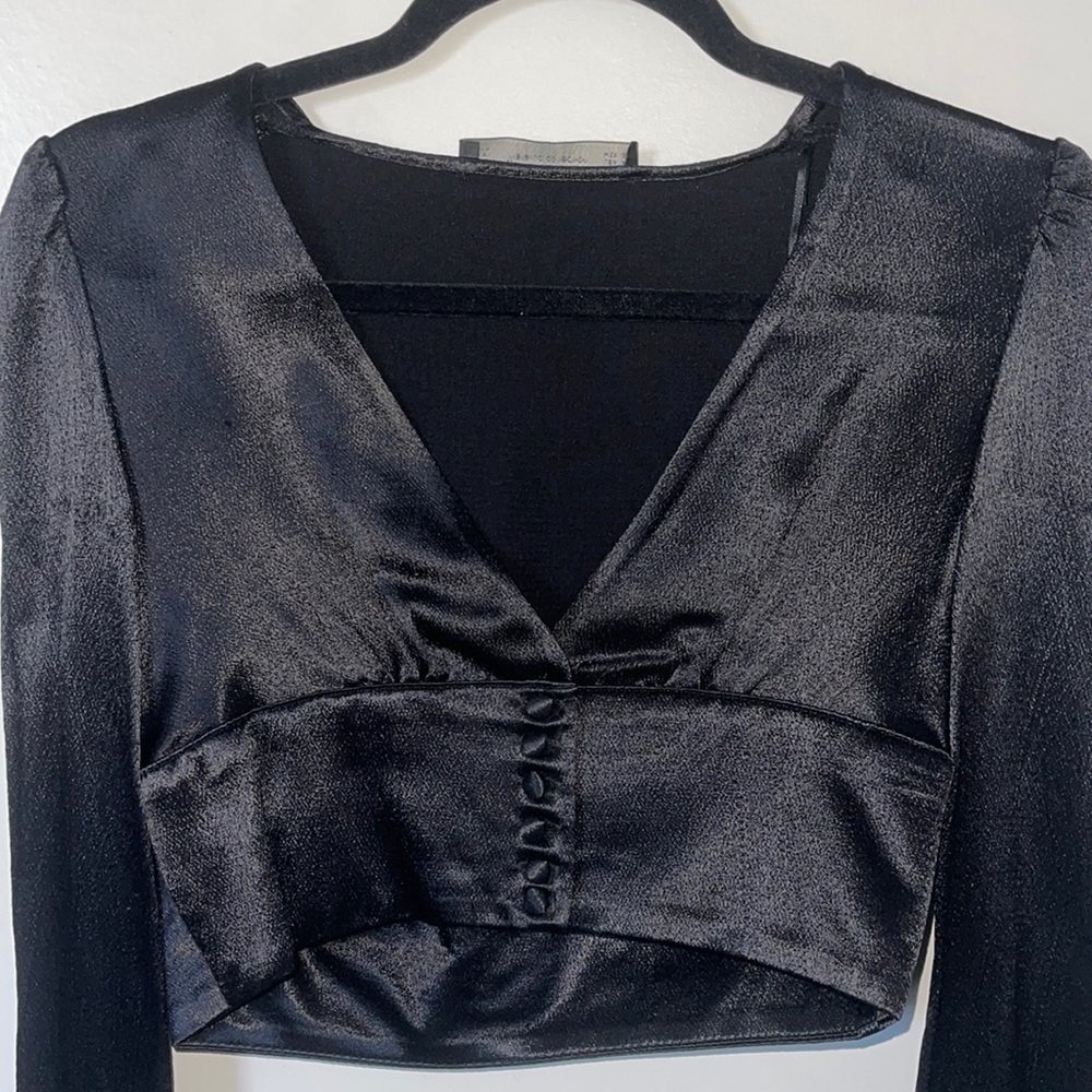 Zara satin long sleeve button crop